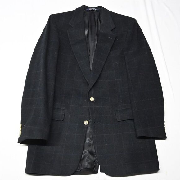 Austin Reed‎ 42L Black Windowpane Heavy Flannel Mens Blazer Jacket Sport Coat